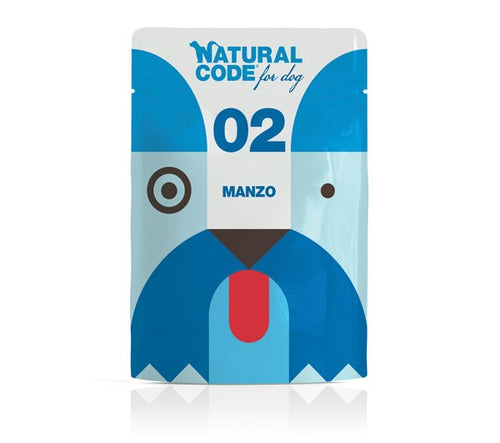 Natural Code Busta 02 gusto Manzo Cibo umido per Cani Adulti