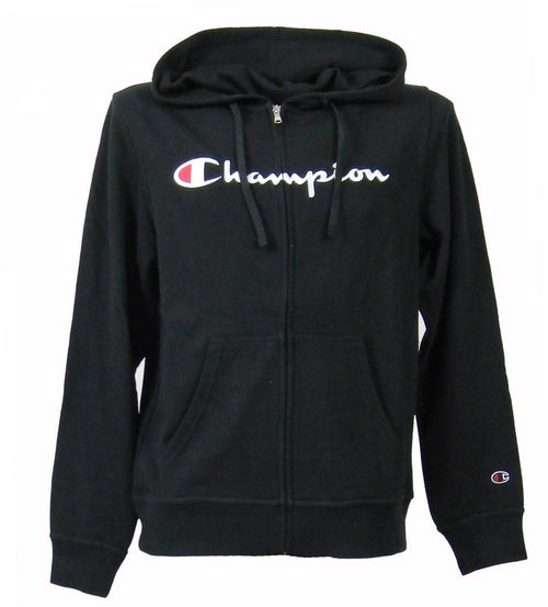Champion FULL ZIP HOODIE SWEATSHIRT Heavy Soft Compact Spring Poly Terry Uomo, Nero