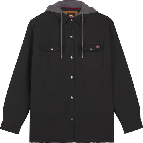 Dickies Men's Fleece Hooded Duck Shirt Jacket with Hydroshield, Black, MD