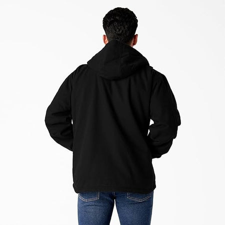Dickies Uomo, Giacca con cappuccio in cotone d'anatra foderata in sherpa, NERO RISCIACQUATO