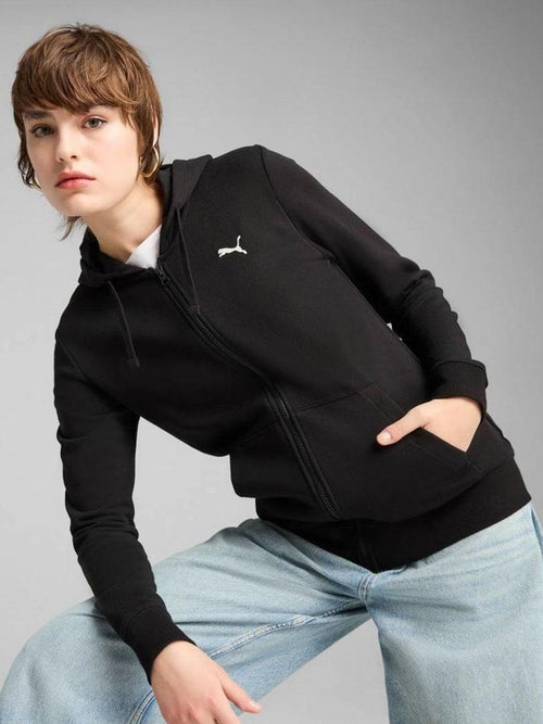 PUMA Ess Felpa con Cappuccio con Ricamo FL Sudore, Black, Donna