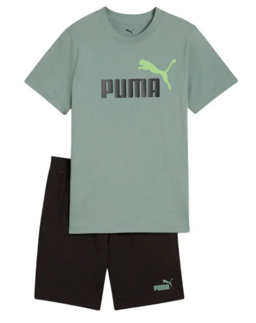 PUMA Logo Tee & Shorts Set G Green Moon
