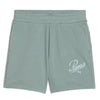 PUMA Ess Script High-Waist Shorts 5, Pantaloncini Lavorati a Maglia Donna, Green Moon