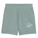PUMA Ess Script High-Waist Shorts 5, Pantaloncini Lavorati a Maglia Donna, Green Moon