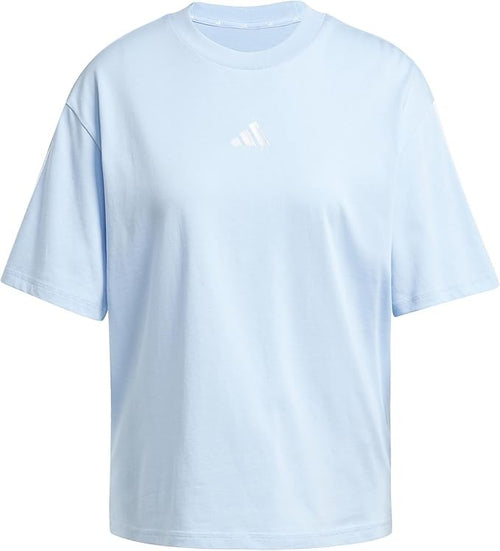 adidas Donna Essentials 3-Stripes Boyfriend T-Shirt, Glow Blue/White