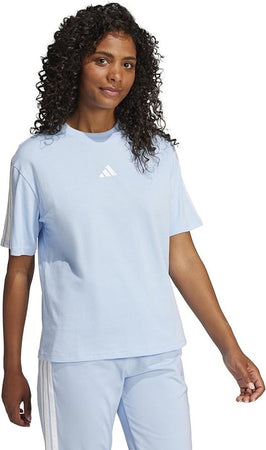 adidas Donna Essentials 3-Stripes Boyfriend T-Shirt, Glow Blue/White