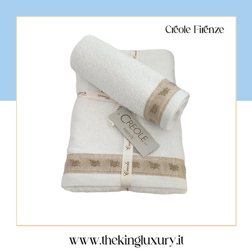 Set Asciugamani Creole Firenze Balza lino con pizzo  Spugna di Cotone