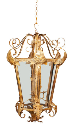 Biscottini Lanterna in ferro battuto finitura crema anticata lampadario soffitto realizzata