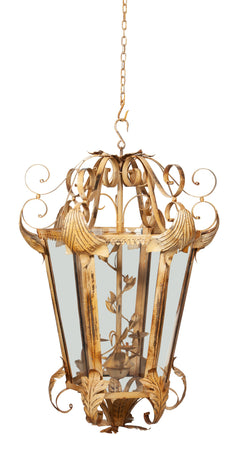 Biscottini Lanterna in ferro battuto finitura crema anticata lampadario soffitto realizzata