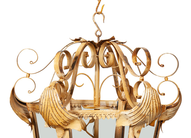 Biscottini Lanterna in ferro battuto finitura crema anticata lampadario soffitto realizzata