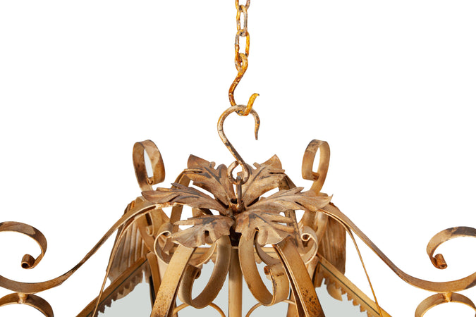 Biscottini Lanterna in ferro battuto finitura crema anticata lampadario soffitto realizzata
