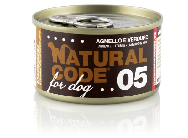 Natural Code Scatoletta 05 gusto Agnello e Verdure per Cani Adulti 90gr