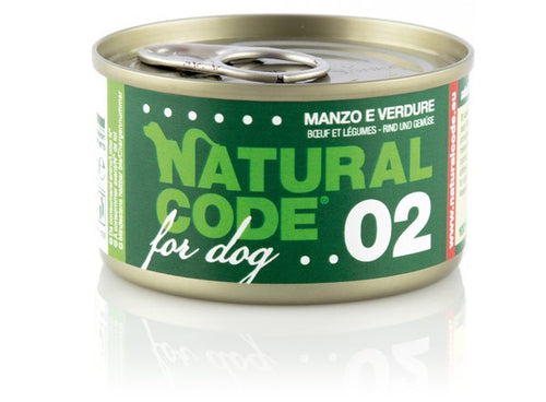 Natural Code Scatoletta 02 gusto Manzo e Verdure per Cani Adulti 90gr