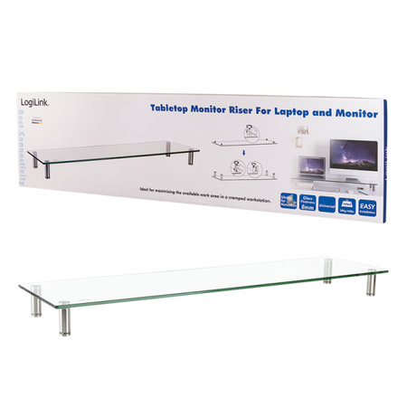 Stand Supporto da Scrivania in Vetro Trasparente per Monitor e Laptop