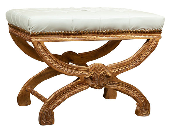 Biscottini Biscottini Panchetta Luigi XVI Faggio Intagliato Patina Oro Seduta Bianca