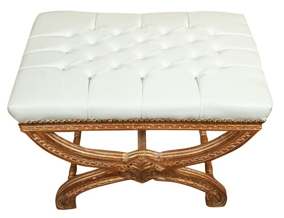 Biscottini Biscottini Panchetta Luigi XVI Faggio Intagliato Patina Oro Seduta Bianca