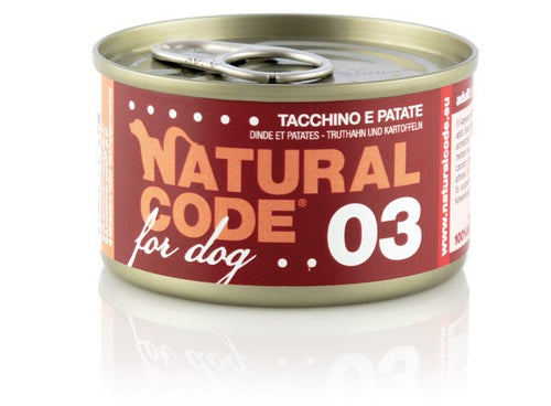 Natural Code Scatoletta 03 gusto Tacchino e Patate per Cani Adulti 90gr