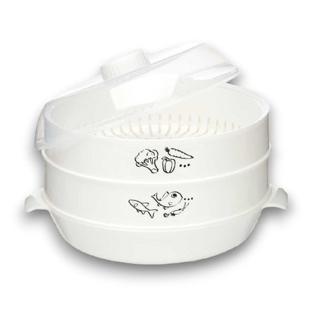 Vaporiera per Microonde 2.4lt Ideale per Cucinare Carne Pesce Verdure 2Livelli