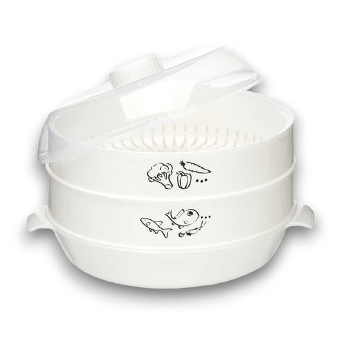 Vaporiera per Microonde 2.4lt Ideale per Cucinare Carne Pesce Verdure 2Livelli