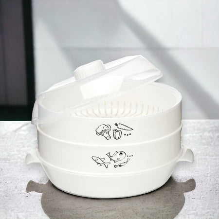 Vaporiera per Microonde 2.4lt Ideale per Cucinare Carne Pesce Verdure 2Livelli