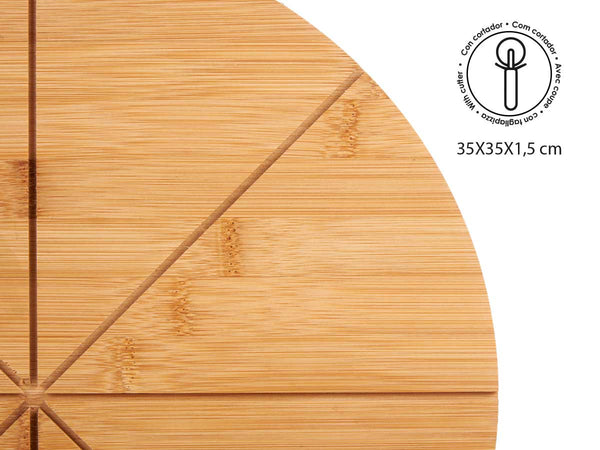 Tagliere Pizza Bambù 35cm con Rotella Taglia Pizza Ecologico e Robusto (8 Spicchi)