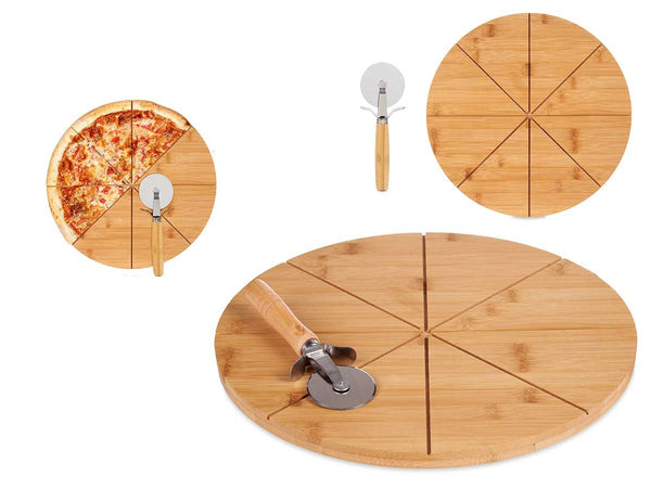 Tagliere Pizza Bambù 35cm con Rotella Taglia Pizza Ecologico e Robusto (8 Spicchi)