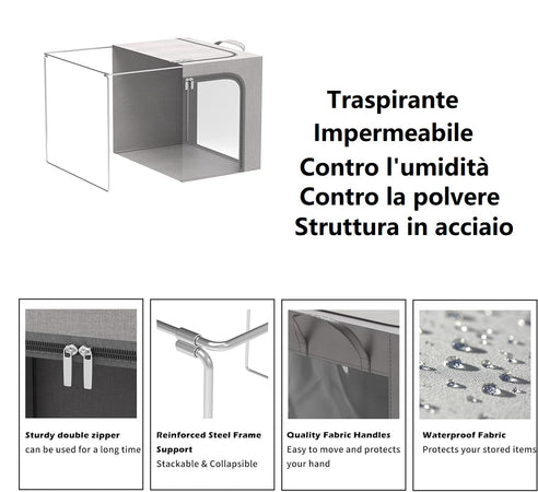 Scatole per Armadio 2pz 60x42x35cm Storage Box Struttura Metallo Pieghevole 2col
