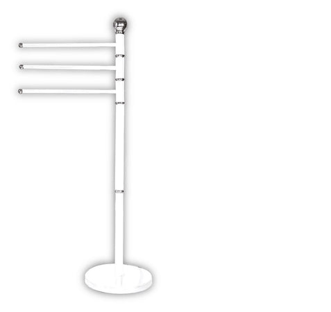 Piantana Porta Asciugamani da Bagno Acciaio Smaltato Base Tonda 3 Braccia Bianco