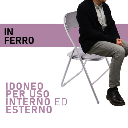 Sedia Pieghevole Salvaspazio Seduta e schienale in PVC Struttura Metallo Grigio Scuro