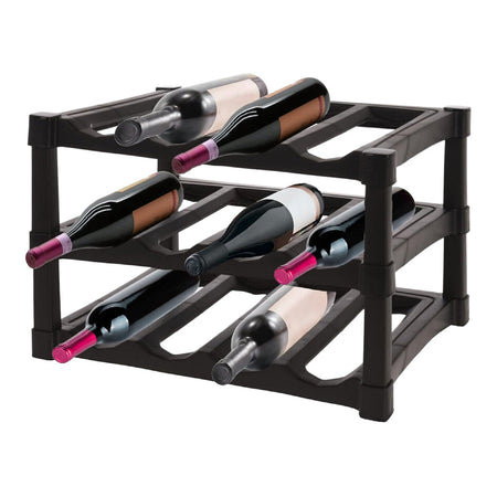 Cantinetta Porta bottiglie 12 Posti Impilabile Moderno 39x30x28 cm Nero