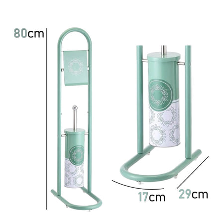 Piantana Portarotolo Porta Scopino Colonna da Bagno Metallo Verniciato Verde