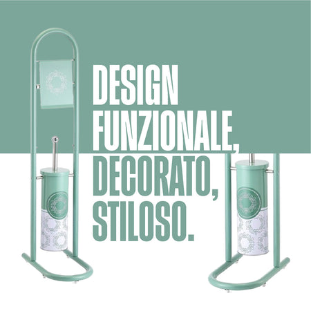 Piantana Portarotolo Porta Scopino Colonna da Bagno Metallo Verniciato Verde