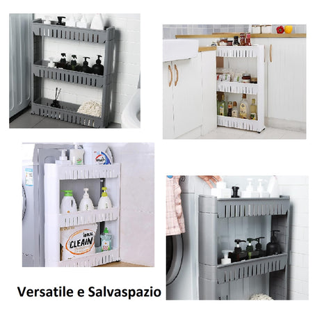 Carrellino Multifunzionale 3 Piani Carrello Salvaspazio Organizer Porta Oggetti 4 Ruote