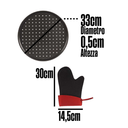 Teglia Cuoci Pizza 33cm con Guantone e Rotella Taglia Pizza Set da Cucina Antiaderente