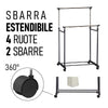 Stand Appendiabiti 2Barre Estendibili Attaccapanni doppio con 4Ruote Salvaspazio