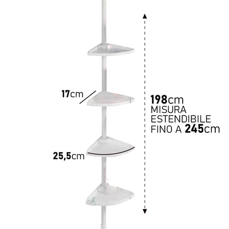 Asta Doccia Telescopica 4Ripiani Altezza regolabile H198-245cm Bianco Salvaspazio