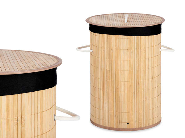 Cesta Porta Biancheria in Bambù con Coperchio e 2 Manici Capacità 48 L Colore Nero