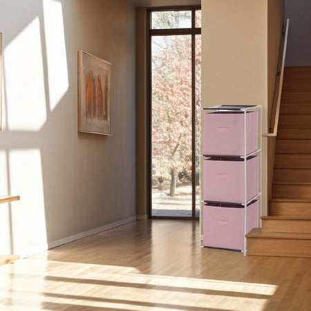 Cassettiera Multiuso in Metallo 3Cassetti in Stoffa 35x35 H 102cm Rosa Salvaspazio
