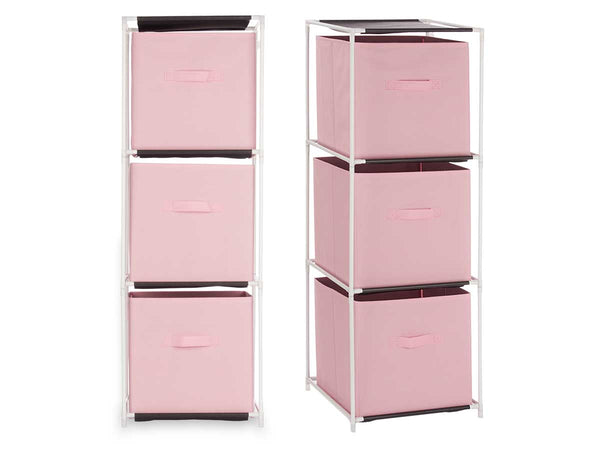 Cassettiera Multiuso in Metallo 3Cassetti in Stoffa 35x35 H 102cm Rosa Salvaspazio