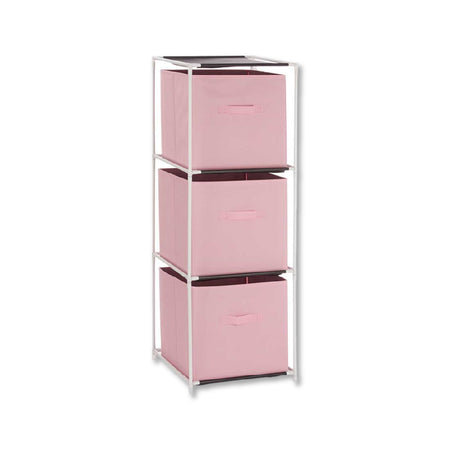 Cassettiera Multiuso in Metallo 3Cassetti in Stoffa 35x35 H 102cm Rosa Salvaspazio