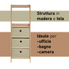 Mobile Scaffale 3 Cassetti Legno e Tela 32 x 26 H 89 cm Casa Bagno Cameretta