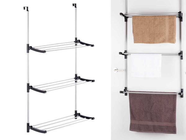 Stendino Pieghevole 3Piani in metallo Zincato e Plastica Stendino per Termosifone Dietro Porta Silver e Nero