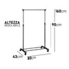 Stand Appendiabiti Salvaspazio in Metallo Appendiabiti con 4 Ruote Altezza Regolabile