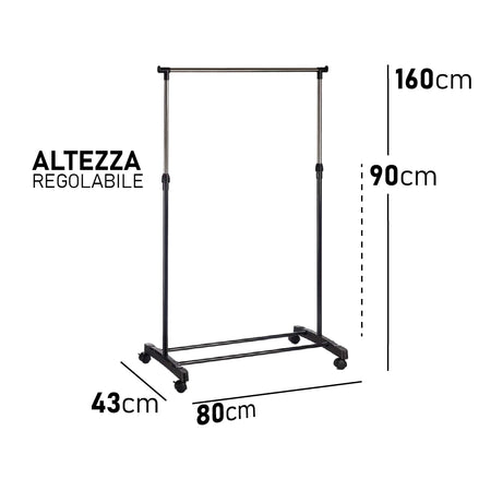 Stand Appendiabiti Salvaspazio in Metallo Appendiabiti con 4 Ruote Altezza Regolabile