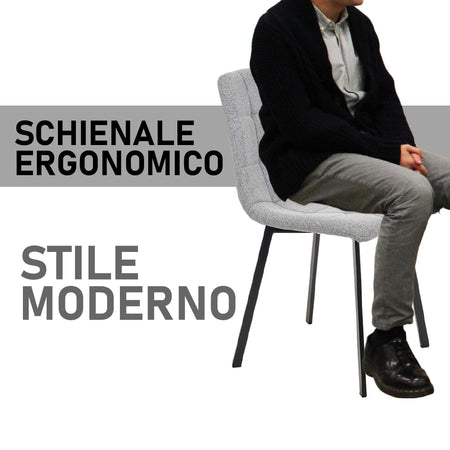 Sedia Moderna 4pz Sedie in Metallo Seduta Imbottita e Trapuntata Tessuto Grigio