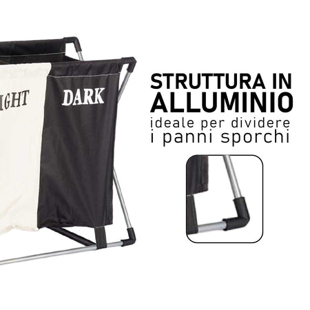 Cesto Porta Biancheria Doppio In Alluminio Tessuto Cotone Pieghevole Salvaspazio