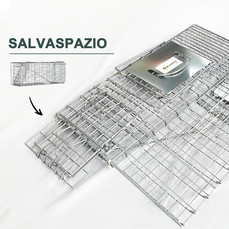 Gabbia Trappola Animali 81x26x34.5 cm Sistema a Molla in Acciaio Resistente