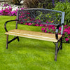 Panca da Giardino, Legno e Ferro Battuto Panchina Esterno 56 x 120 H 87 cm