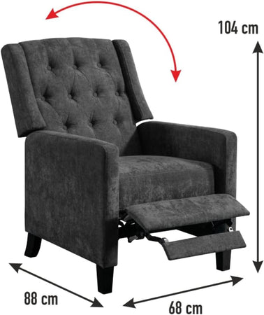 Poltrona Reclinabile Manuale Poggia Piedi Relax Trapuntata con Bottoni Grigio Dark