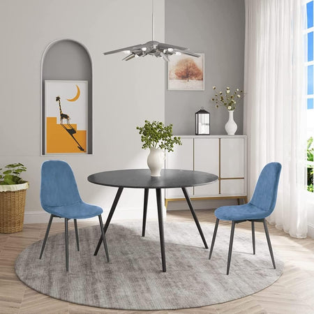 Sedia Poltroncina in Velluto Set 4pz Sedie per Sala da Pranzo Ristorante Blu Tempesta